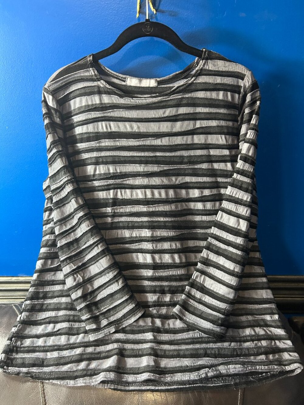 Cut Loose Textured Mesh Black Grey Stripe Top L Avant Garde Goth